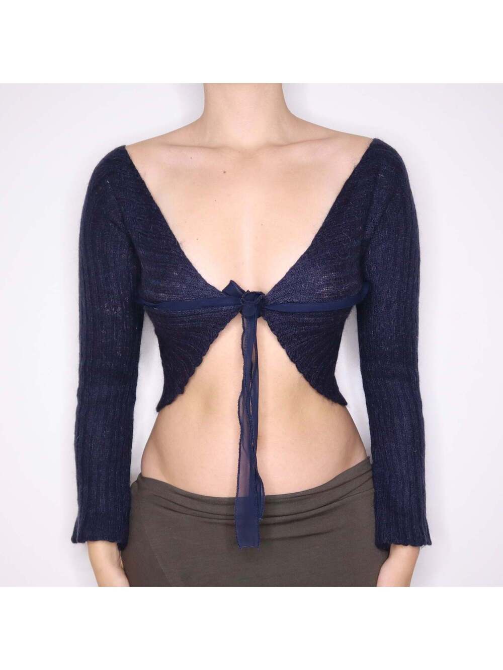 Y2K European Brand Navy Mohair Blend Cardigan (M)